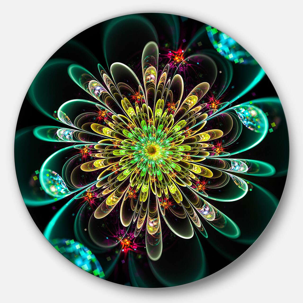 Designart - Perfect Shiny Fractal Flower in Green' Floral Metal Circle Wall Art